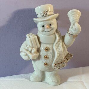 Christmas figurine Lenox snowman ringing bell & holds presents EX9581